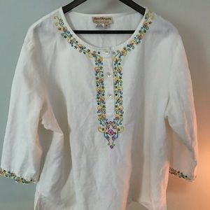 Norm Thompson Beaded Linen Top 2X